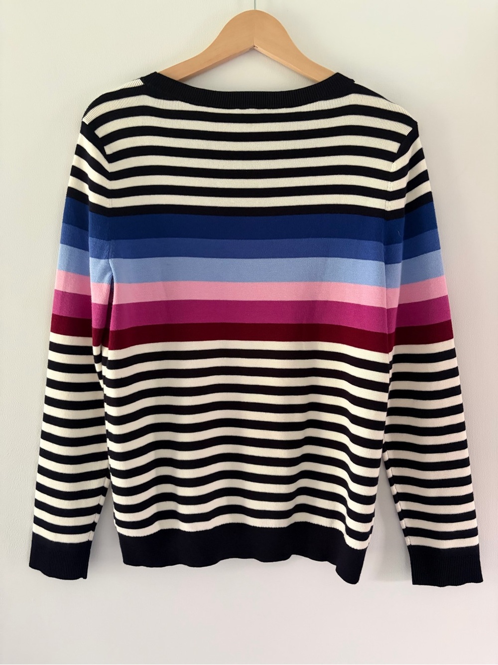 Talbots Size Large Multi Color Striped Crewneck Sweater Cotton Blend - Picture 7 of 8